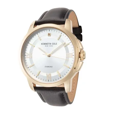 Kenneth Cole Silver Dial Leather Strap Watch